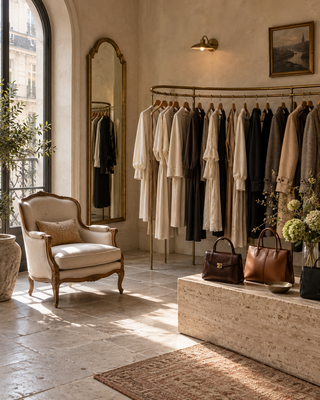Interior da boutique Original com curadoria de bolsas e roupas